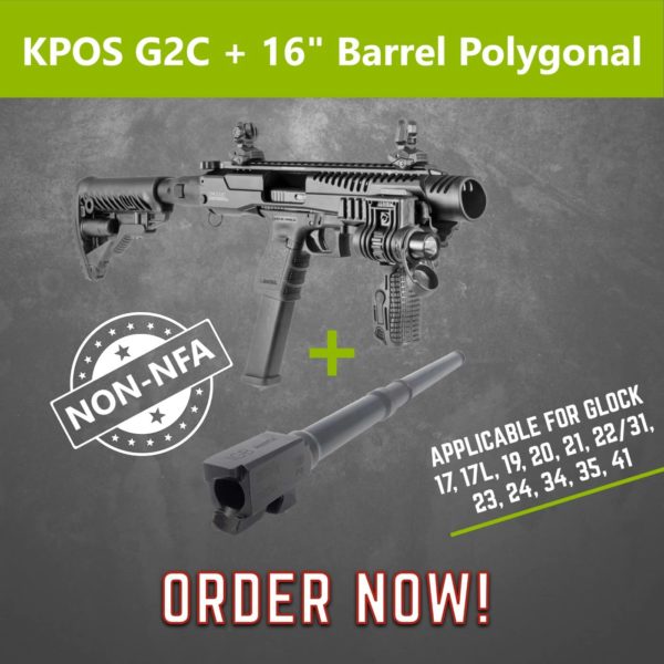 NON NFA KPOS G2C with IGB 16" Polygonal Barrel for Glock 17, 19, 22/31, 23/32, 34 & 35 1